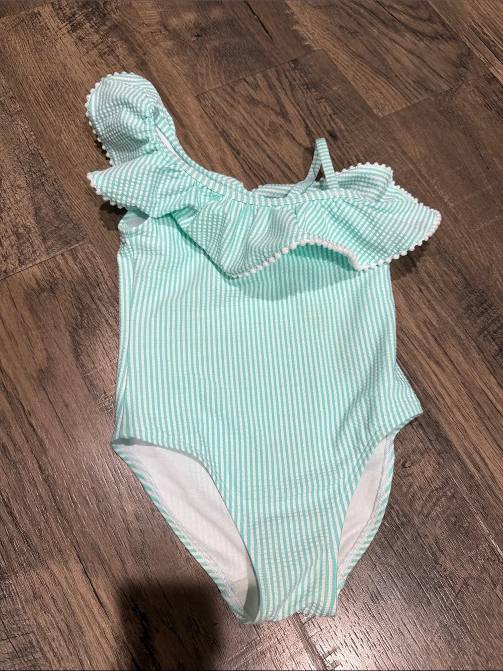 Janie and Jack Mint Green Striped One-Piece Swimsuit with Ruffle -3T